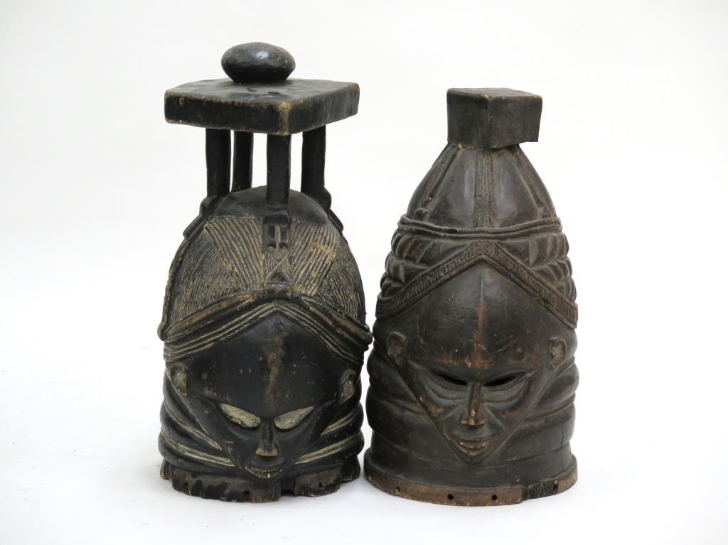 2 African Carved Wood Mask Headdresses (1 of 4)
