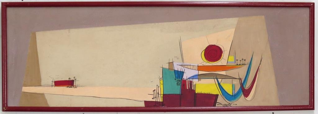 Signed Farrell- Mid-Century Gouache on Board (1 of 3)
