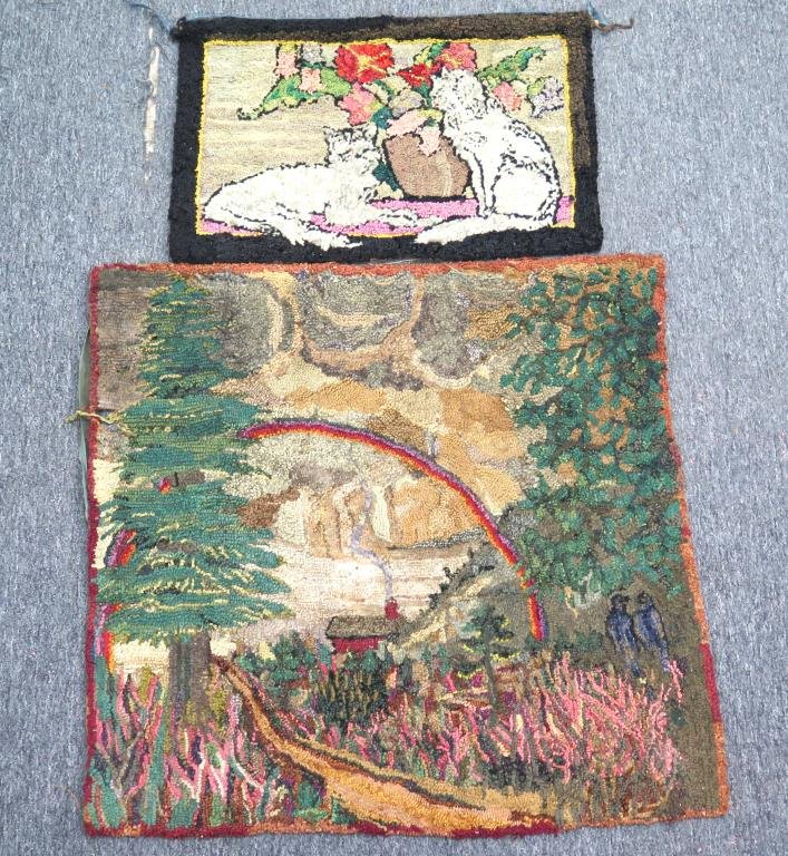 2 Pictorial Antique American Hook Rugs (as is) (1 of 5)