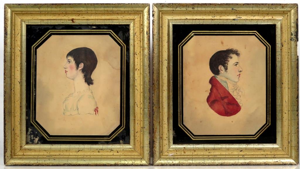 Unsigned- 2 Antique Watercolor Portrait Busts (1 of 3)