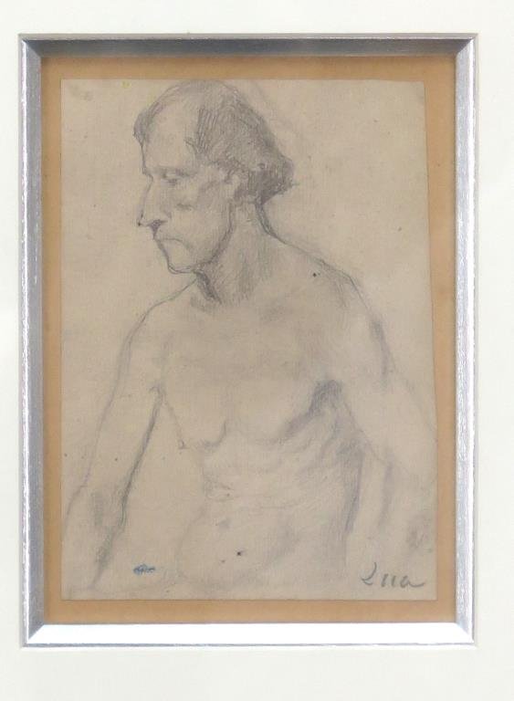Maximilien Luce (French, 1858-1942)- Drawing: Male nude, signed lower right, graphite on paper. 6 H X 4.25" W (16" X 13.5"). After an item in the Vincent Price Collection."