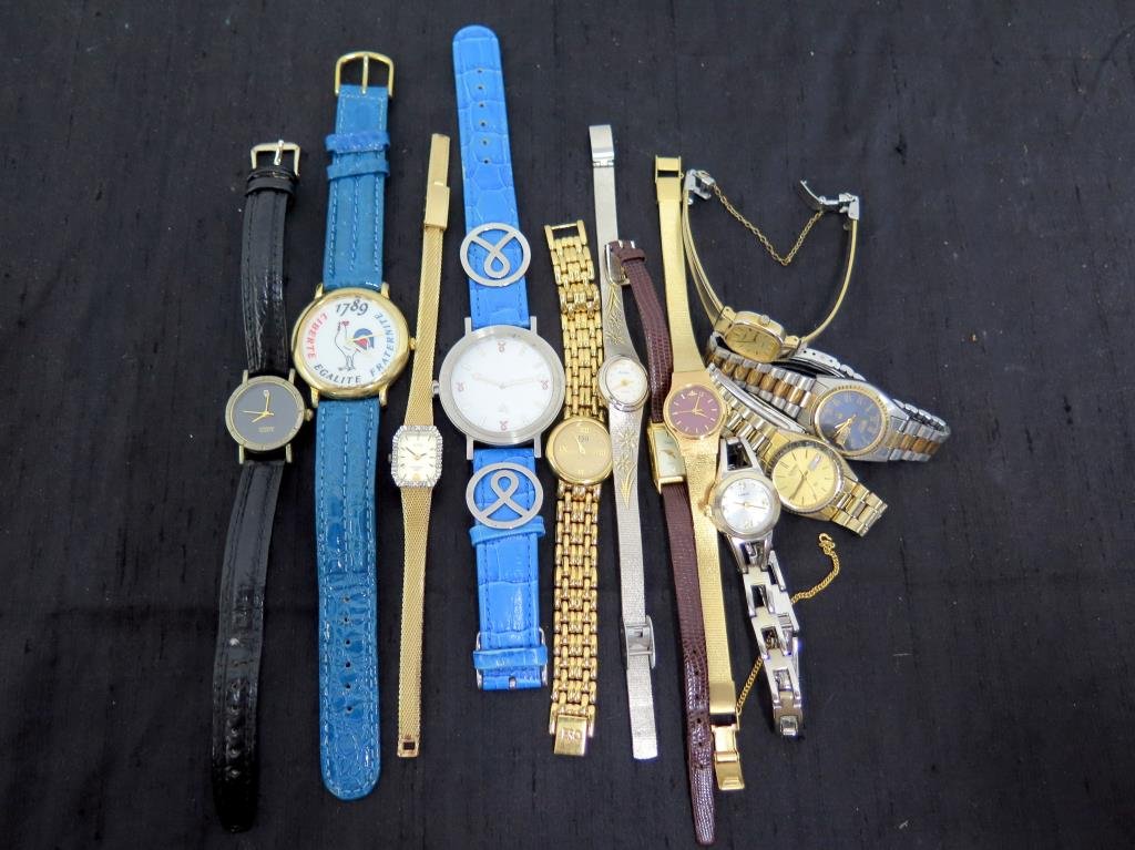 12 Assorted Ladies Watches: Brands including Jules Jurgensen, Esquire, Seiko, Pulsar, Elgin, and Timex.