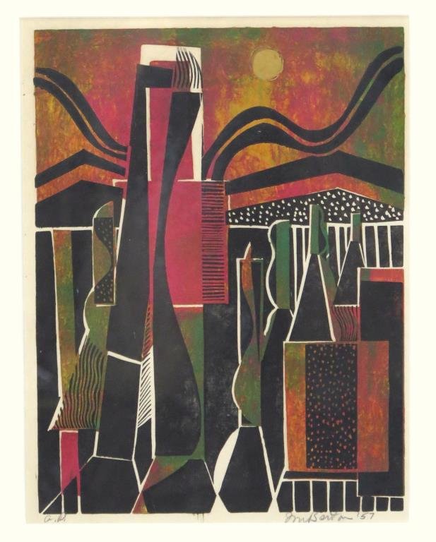 John Murray Barton (American, b. 1921)- Woodblock (1 of 4)