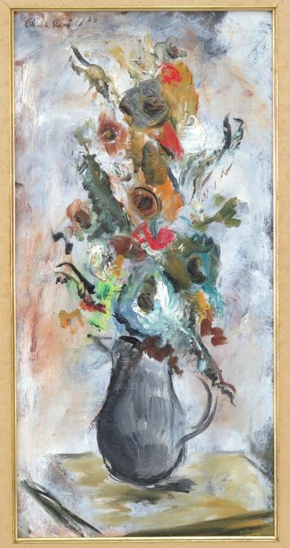Edward Rosenfeld (American, 1906-1983)- Oil: Floral still life, signed upper left, on board. 24" H X 12" W (30" X 17.5"). (Estate of Dr. Daniel Lovette, Camp Hill, PA)