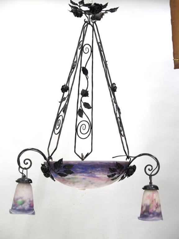 Muller Freres Art Glass Chandelier (as is) (1 of 9)