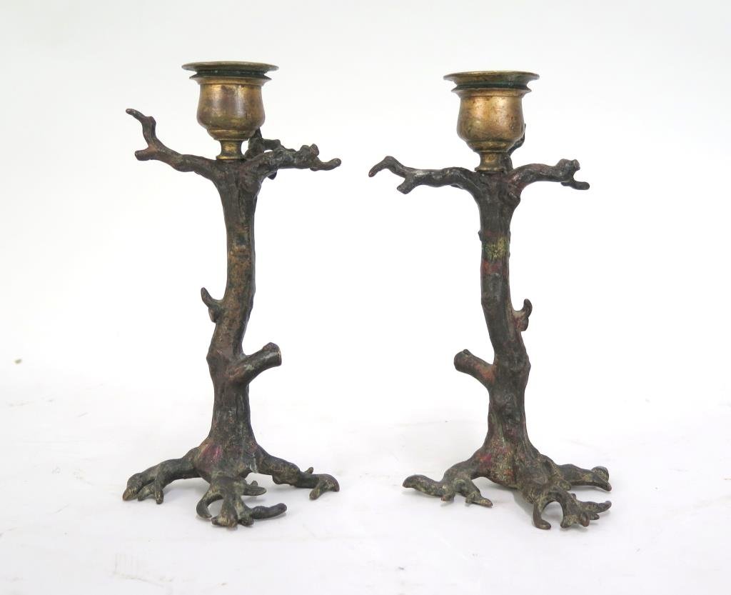 Pair Patinated Bronze Candlesticks (1 of 3)