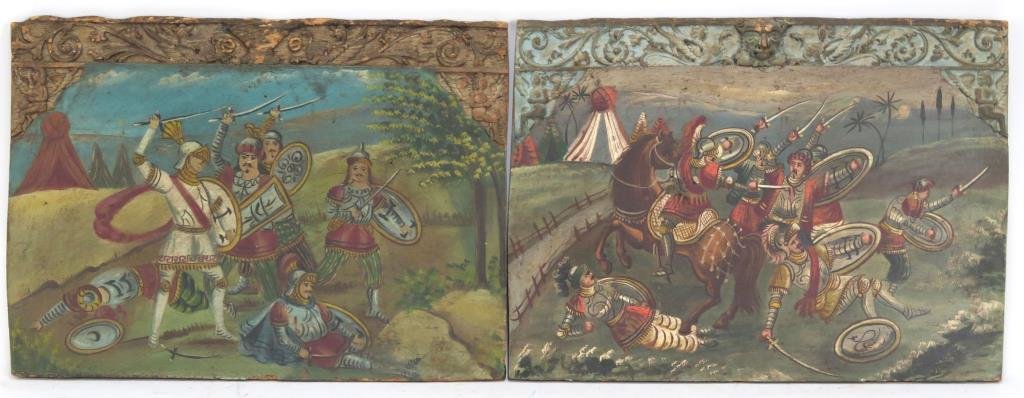 Unsigned- 2 Oils on Antique Carved Wood Panels (1 of 5)