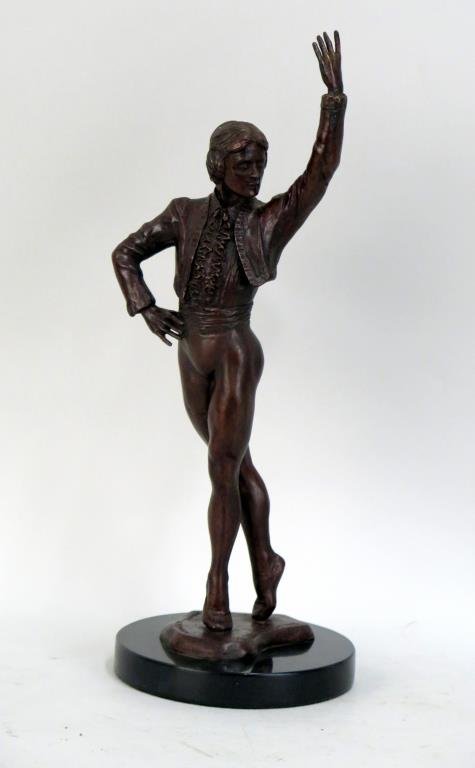 Selene Fung Bronze - Mikhail Baryshnikov: The standing dancer in formal dress with left hand raised about head, signed on base, numbered 25/30. 16" H (including 1" base). (Estate of Dr. Daniel Lovette, Camp Hill, PA)