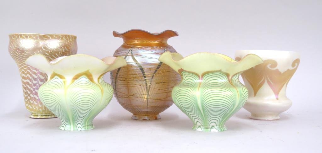 5 Quezal Style Art Glass Lamp Shades (1 of 3)