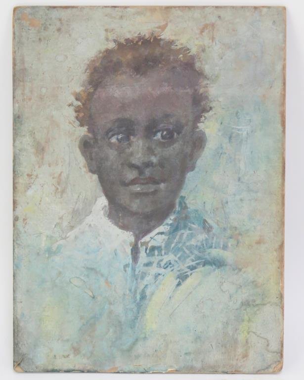 Unsigned- Portrait of an African-American Boy: Egg tempera on board. 12 H X 9" W. (Estate of Dr. Daniel Lovette, Camp Hill, PA)"