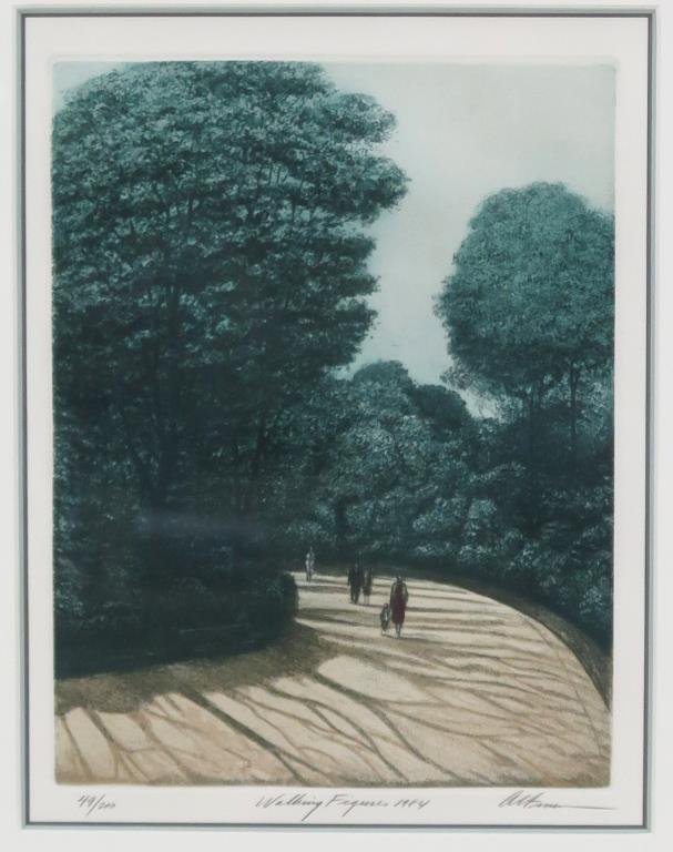 Harold Altman (American, 1924-2003)- Aquatint: Walking Figured, 1984" signed lower right, numbered 49/200. 12.75" H X 9.75" W (24" X 18.25")."
