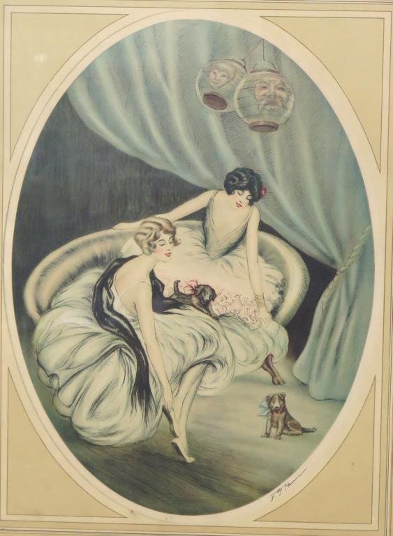 After Henri Art Deco Print - Women with Puppy (1 of 4)