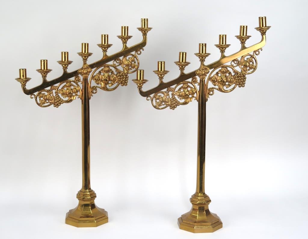 Pair Gothic Style Angled Candelabra (1 of 5)