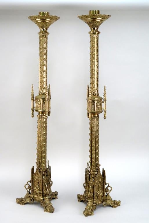 Pair Gilt Brass Altar Candlesticks (1 of 7)