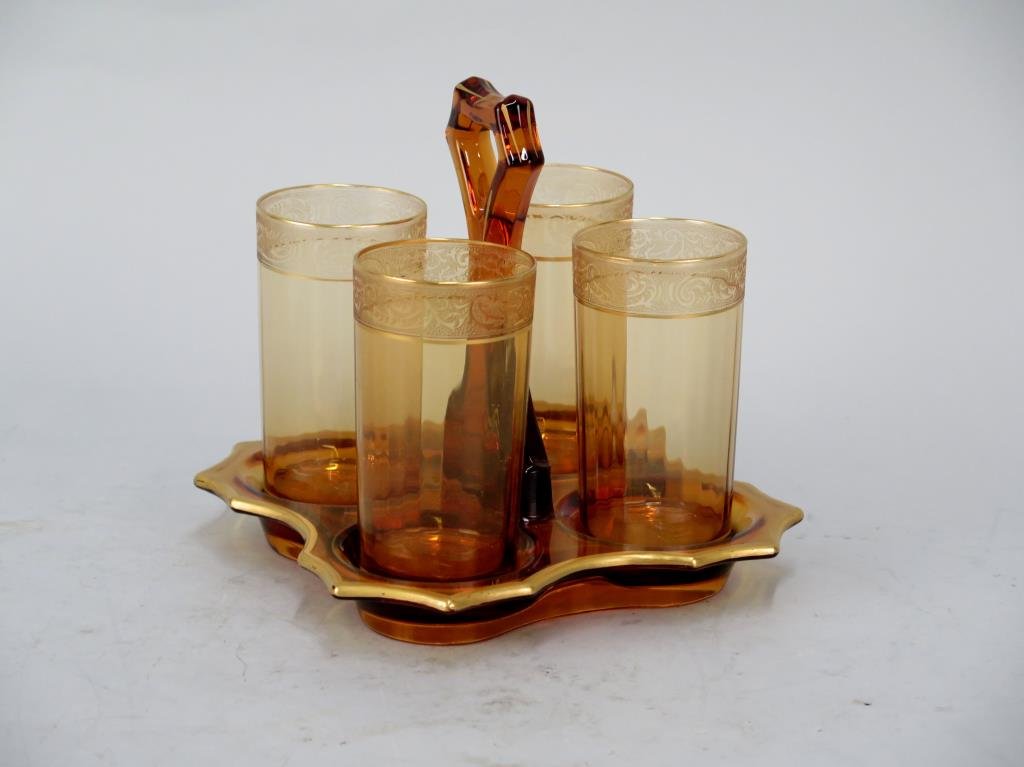 Amber and Gilt Glass Serving Set (1 of 3)