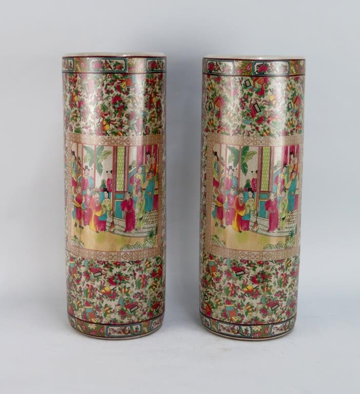 Pair Rose Medallion Style Umbrella Stands (1 of 5)