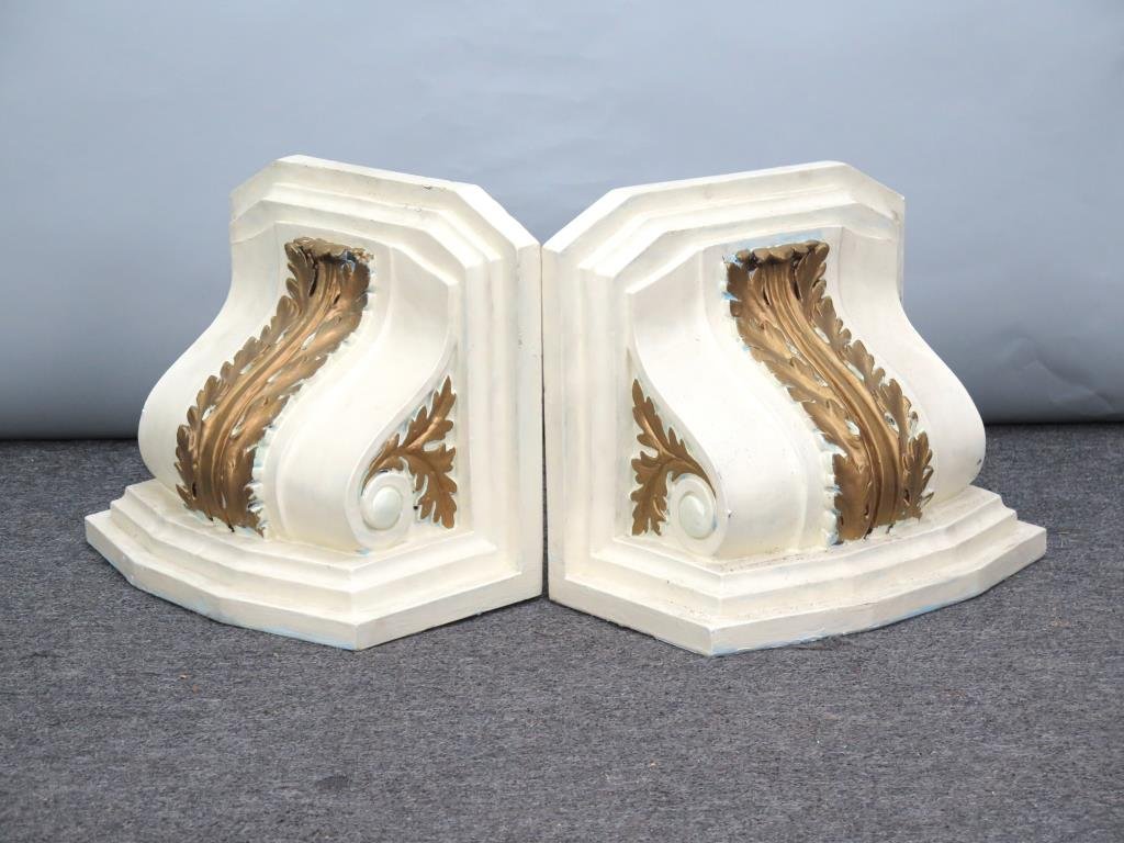 Pair of French Style Large Brackets: Gilt and painted scroll form. 21W X 17"D X 12"H"