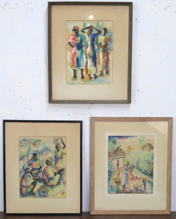 3 Haitian Watercolors - Figural Studies (1 of 7)