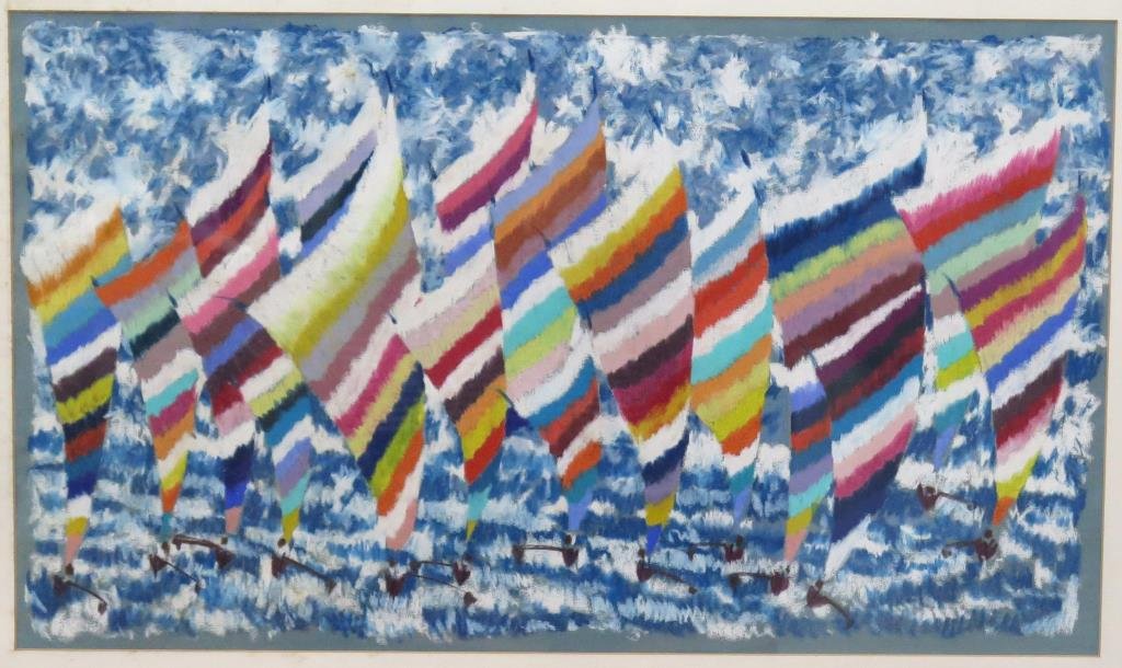 Signed Illegibly - Mixed Media - Sailboats (1 of 4)