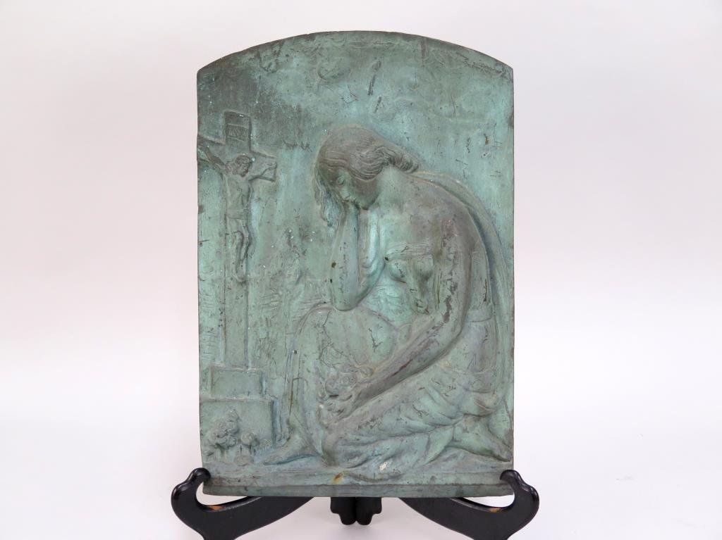 Antique Bronze Plaque of Woman Praying (1 of 5)