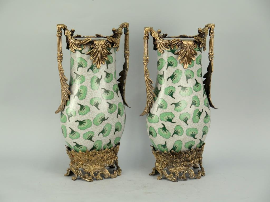 Pair French Style Broccoli Decorated Vases (1 of 5)