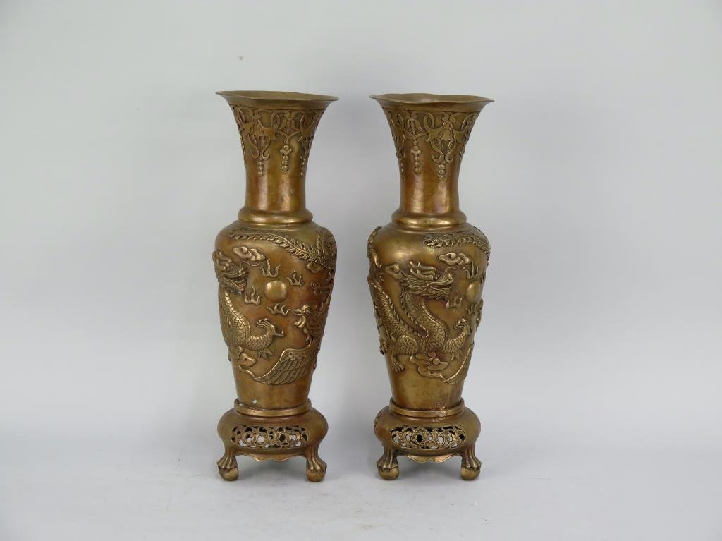 Pair Chinese Bronze Dragon Vases (1 of 6)
