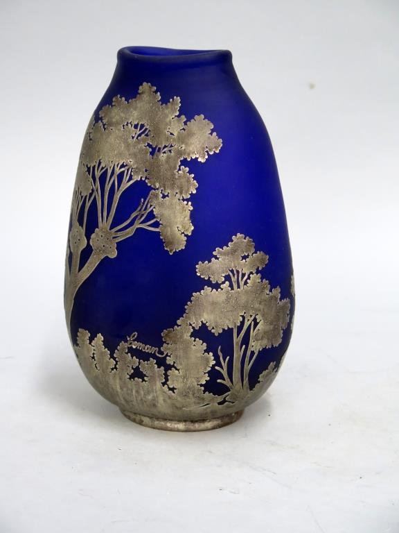 Cobalt Glass Vase with Silvered Overlay (1 of 4)