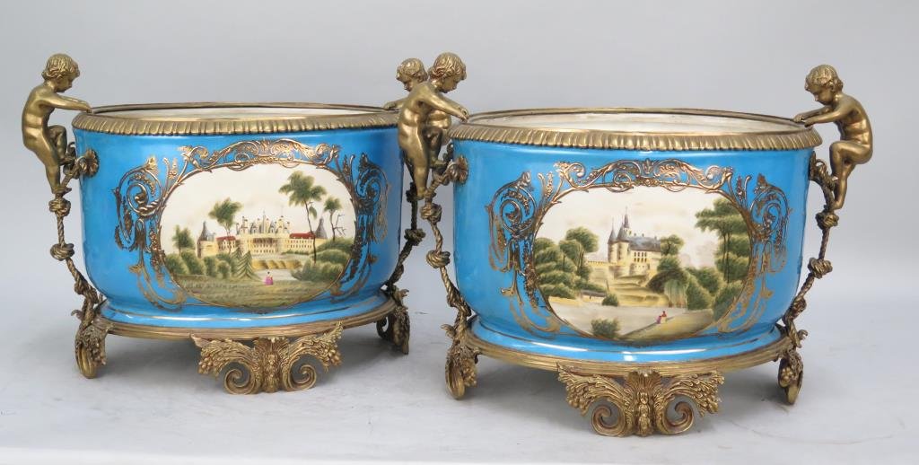 Pair Bronze Mounted Sevres Style Planters (1 of 7)