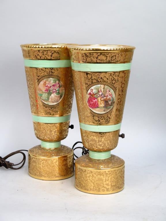Pair of Gilt Ceramic Table Lamps (1 of 7)