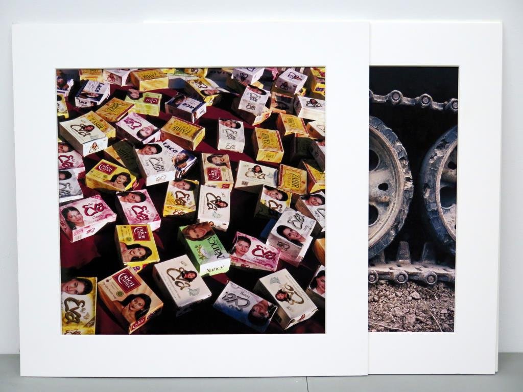 Harriet Logan (XX - XXI) - 2 Color Photographs: Signed and titled on verso "Eva" & "Tanktracks" 2001. Each 1/10. Matted 26" sq.