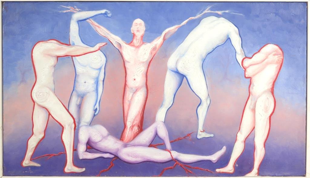 Lori Madison - Oil on Canvas: Nude figural study, surrealism. "The Roots / Veins of Growth". Signed lower left. 16" X 28" (18" X 30"). (Estate of Dr. Daniel Lovette, Camp Hill, PA)
