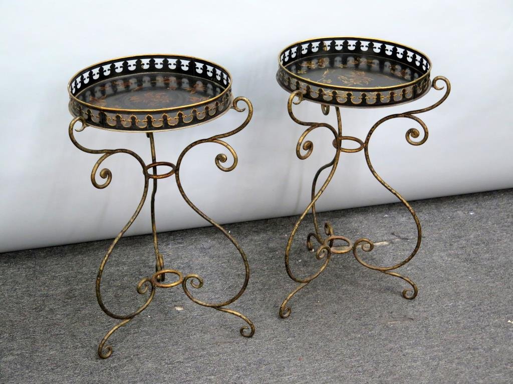 Pair Gilt Wrought Iron Base Lamp Tables (1 of 3)