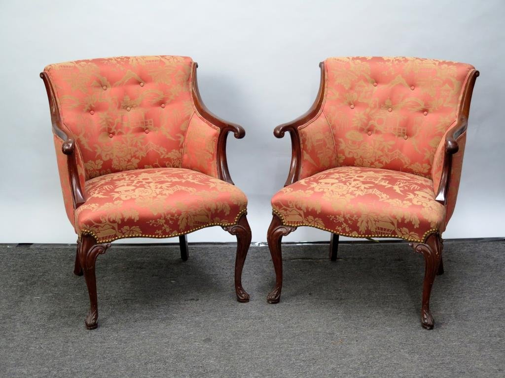 Pair Georgian Style Upholstered Arm Chairs (1 of 3)