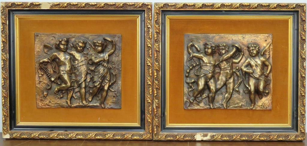 Pair of Cast Plaques Mounted on Velour (1 of 8)
