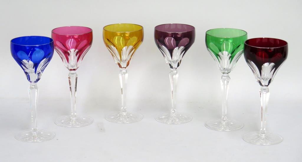 Set of 6 Colored and Cut Glass Stems (1 of 2)