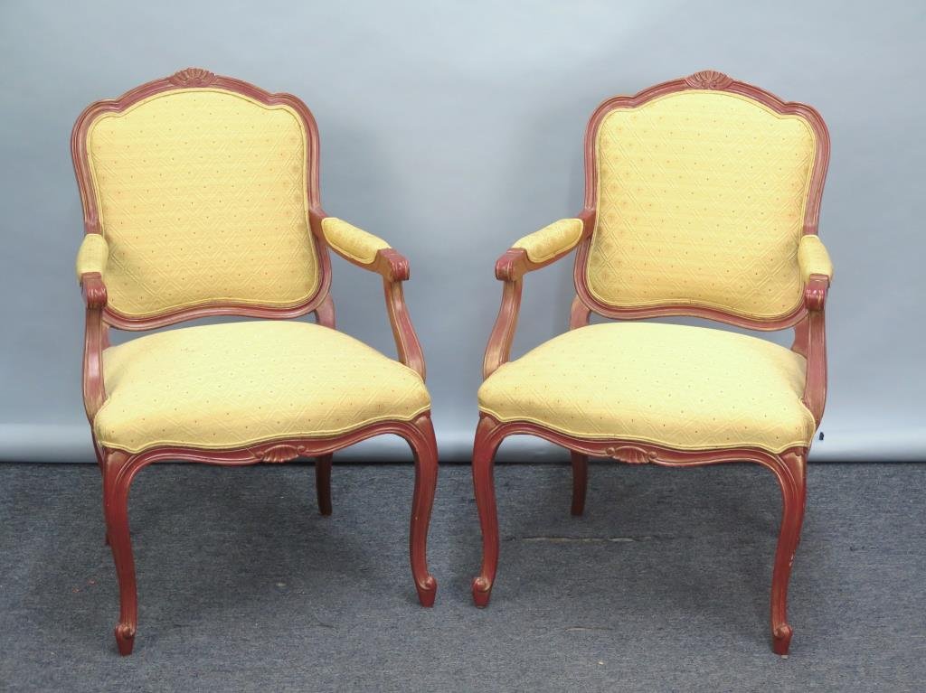 Pair Louis XV Style Upholstered Fauteuil (1 of 3)
