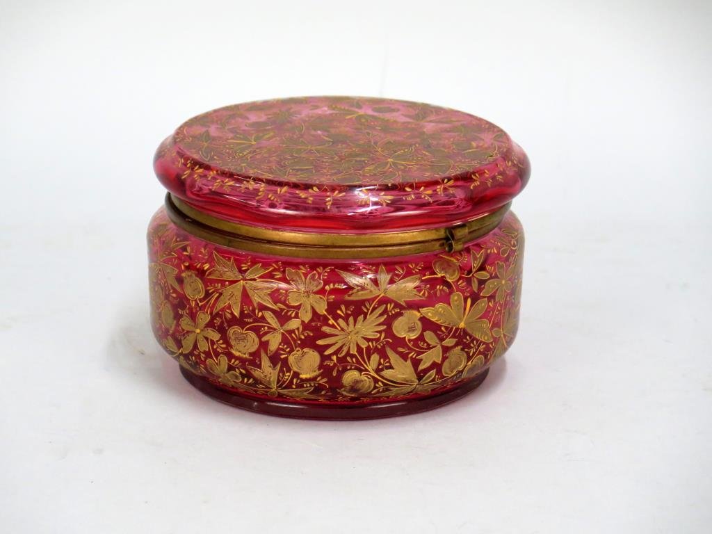 Round Pink Glass Dresser Box (1 of 5)