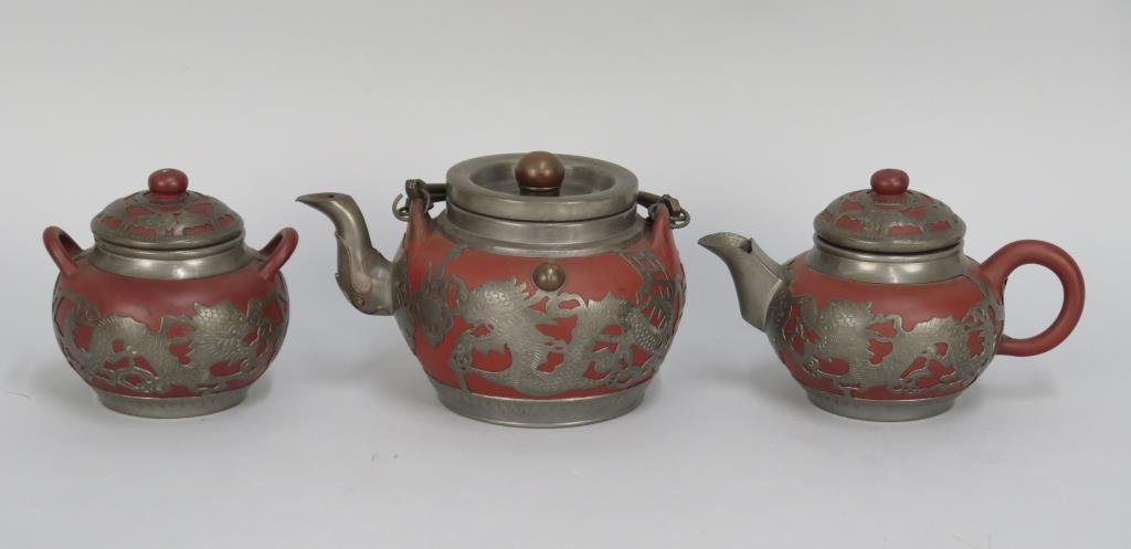 3 Piece Chinese Ceramic Tea Set (as is) (1 of 4)