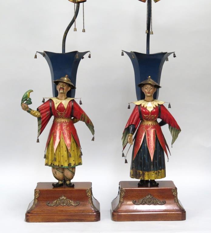 Pair of Painted Tole Figural Table Lamps (1 of 9)