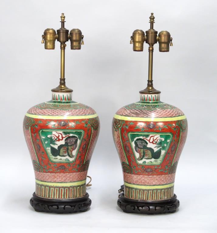 Pair Porcelain Chinese Lamps (1 of 10)