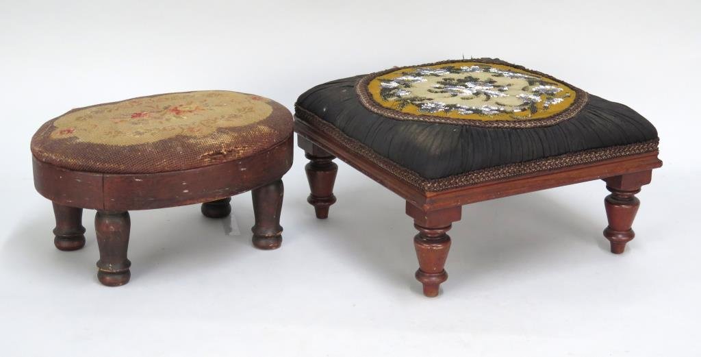 2 Vintage Needlepoint Footstools,  As Is. (1 of 3)