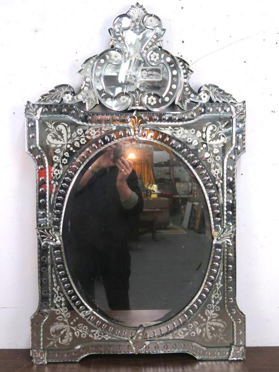 Venetian Style Etched and Beveled Mirror (As Is) (1 of 4)