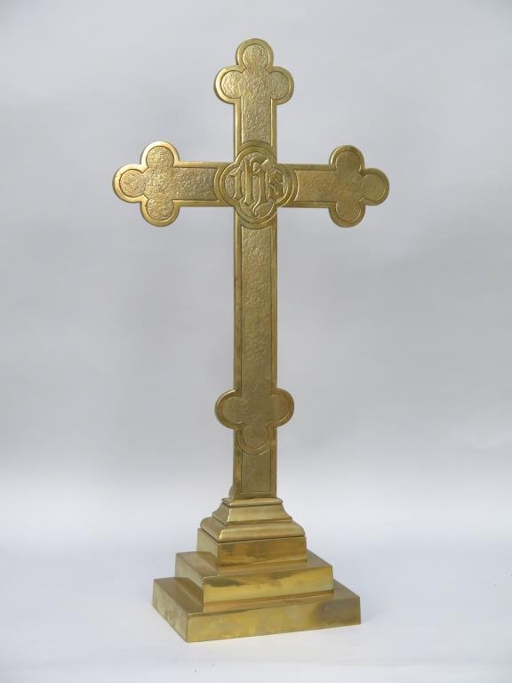 Large Brass Cross on Stepped Base (1 of 7)