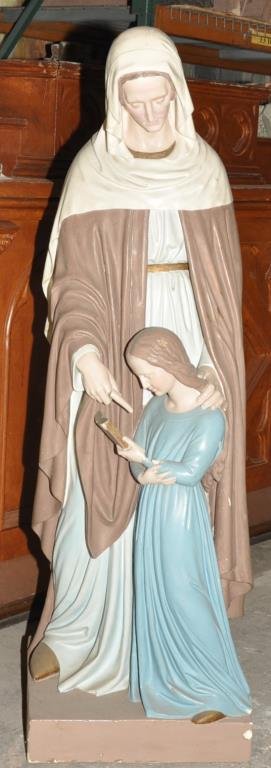 HEAVY PLASTER STATUE OF ST ANNE AND MARY (1 of 8)