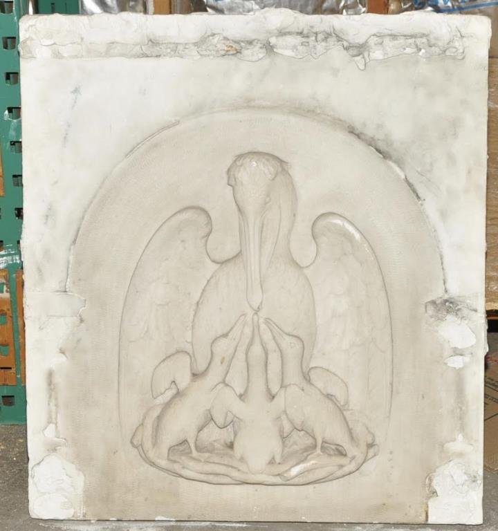 CARVED ITALIAN MARBLE PLAQUE OF THE PELICAN (1 of 2)