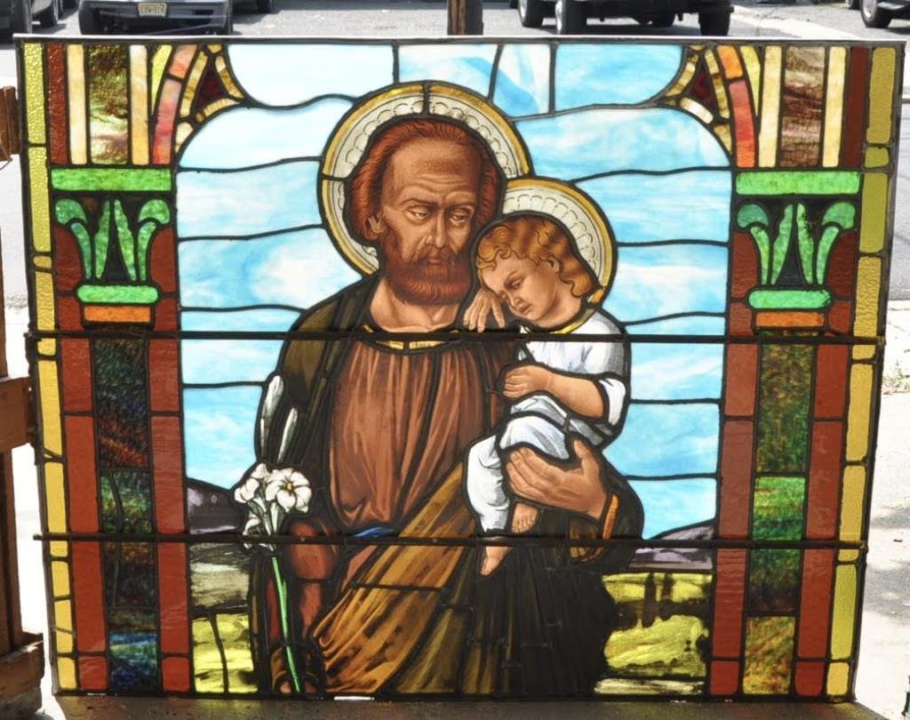 VINTAGE STAINED GLASS WINDOW ST. JOSEPH (1 of 3)