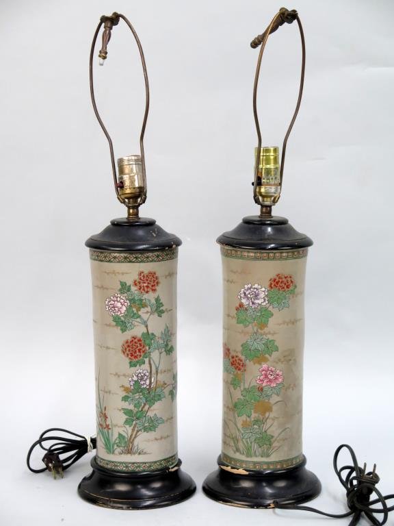 Pair Chinese Hat Vase Lamps (as is) (1 of 8)
