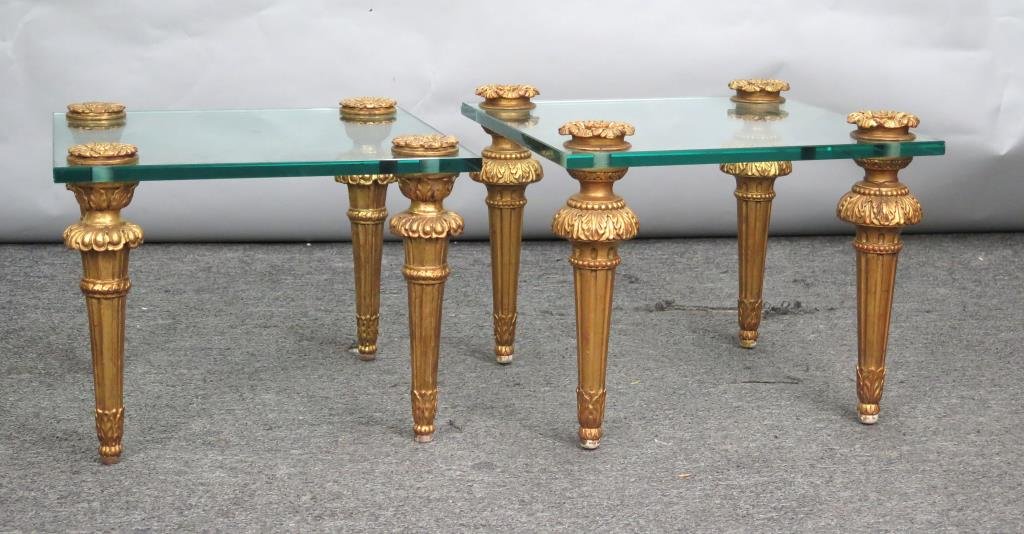 Offset Pair Carved Leg Glass Top Tables (1 of 7)