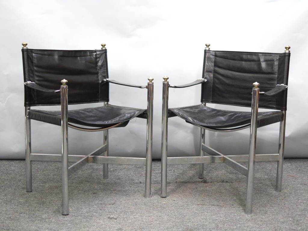 Pair 1970's Chrome and Leather Chairs (1 of 6)
