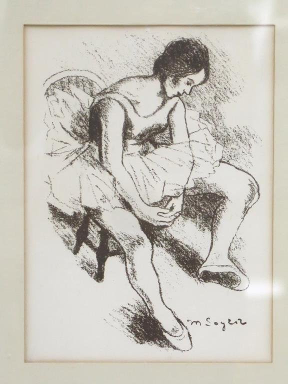 After Moses Soyer (American, 1899-1974) Lithograph: After Moses Soyer (American, 1899-1974) Lithograph Ballerina," young dancer, seated. Signed in plate. 10" X 7.5" (15" X 12")"